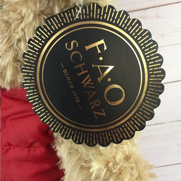 FAO Schwarz 14” Plush Teddy Bear Gift Puffer Vest Scarf w/ Hang Tag - Picture 6 of 9